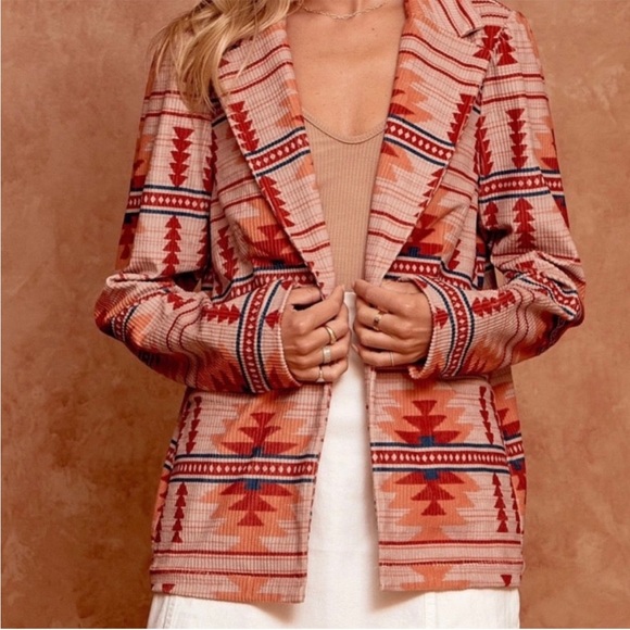 Savanna Jane•Southwestern Aztec•Rust Multi Blazer Corduroy Jacket•Sz Large - Picture 2 of 8